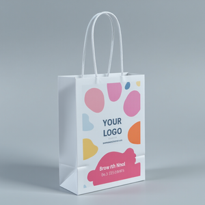 Bolsa de embalaje de compras de cartón blanco con asa de cinta de lujo personalizada bolsas de regalo de papel impresas personalizadas con su propio logotipo - Product Image 4