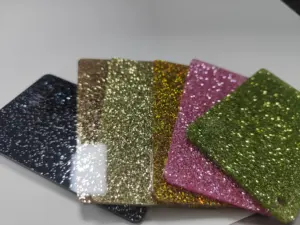 Folha acrílica PMMA de ouro com glitter para decoração, folha de espelho autoadesiva de acrílico com corte a laser, 4x8 pés