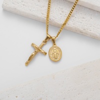 Bijoux religieux en acier inoxydable plaqué or PVD, pendentifs ovales croix de Jésus et Vierge Marie, colliers pour hommes et femmes