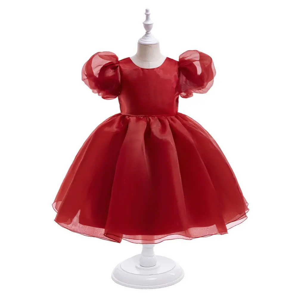 새로운 스타일 새틴 소녀 파티 착용 원피스 아이 멋진 생일 빨간 파티 드레스