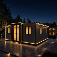 Maison Modulaire Rectangulaire avec Bande Lumineuse LED, Design Respirant, Aspect Architectural Moderne, Porte en Verre pour Studio de Jardin ou Maison