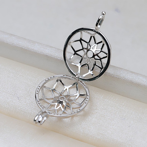 S925 <b>Silver</b> DIY Accessories European American Style Pendant Necklace Button <b>Bead</b> 10-15mm Cage Hole-Free Pearl Empty Holder 3mm - Product Image 3