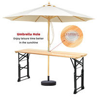 Table de pique-nique pliante moderne en bambou pour l'extérieur, avec réglage en hauteur, trou pour parasol, idéale pour les repas au parc