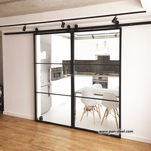 Chất lượng cao nhà máy Giá trượt thép Barn cửa với kính cường lực và nướng thiết kế cho nhà - Product Image 2