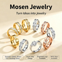 Mosen Schmuck Maßgefertigter Gravierter Edelstahlring Gold Silber Roségold Zirkon-Band Verlobungsring für Frauen Großhandel