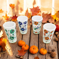 Verre à shot en marbre blanc poli de 3 pouces avec incrustation de pierres multicolores, fait main, vaisselle décorative, vente en gros, pour bar à domicile, export, style antique