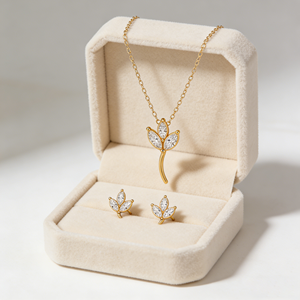 Juego de Joyería Hengdian con Baño de Oro de 18K y Circonitas en Forma de Hoja, Collar y Aretes para Mujer, Romántico para Bodas, Compromisos, Oficinas y Fiestas - Product Image 1