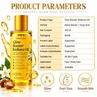 Huile de massage pour le corps 200 ml avec logo privé OEM, huile éclaircissante Arbutin Glow Booster pour tous types de peau
