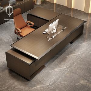 Meja kayu Boss meja <span class=keywords><strong>High</strong></span>-<span class=keywords><strong>end</strong></span> ringan presiden mewah Modern kombinasi kursi meja Modular 2 laci baru Cina - Product Image 2