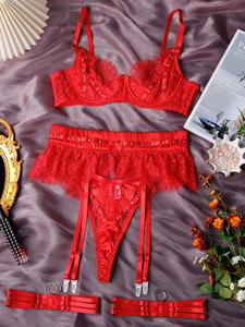 Lingerie Erotica in <span class=keywords><strong>Pizzo</strong></span> Trasparente con Fiocco Decorativo, Set <span class=keywords><strong>Intimo</strong></span> Modellante con Dettagli Traforati per Donne, Codice 1617 - Product Image 4