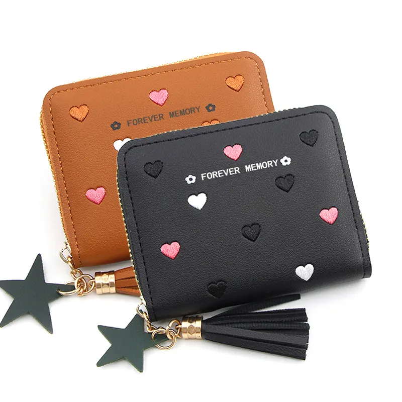 Hot Jual Kustom Korea Fashion Wanita Pendek Dompet Kecil Lucu Gadis Pu Koin Dompet dengan Zipper