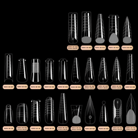 Makeauty, lo último en tendencia, 150 unidades/caja, moldes de plástico cuadrados dobles para uñas, moldes reutilizables para extensión de uñas para uso en salón, con escala transparente