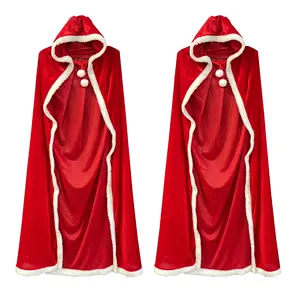 Mrs Santa Claus Costume Lady Cape Xmas Costumes Velvet Hooded Cloak Robe For Women Unisex Red