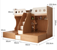 Lit superposé personnalisé en bois massif pour enfants avec armoire et bureau intégrés, et dressing intégré
