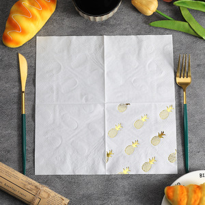 Gold <b>Pineapple</b> Printed Paper Napkins 250x250mm Premium Quality For Themed Parties - Product Image 2