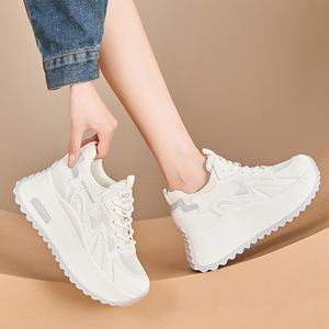 Chaussures respirantes en maille à lacets Printemps/Été, semelle extérieure en polyuréthane à semelle épaisse, tige en cuir de vachette double couche, hauteur interne accrue - Product Image 1
