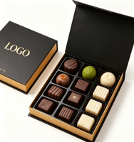 Boîte à macarons en chocolat élégante avec logo personnalisé, boîte cadeau en papier rigide recyclable avec couvercle magnétique
