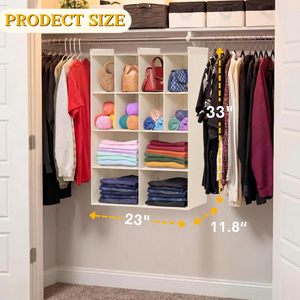 Organizador de armario colgante con 12 compartimentos de tela no tejida para ropa de dormitorio con 3 ganchos - Product Image 3
