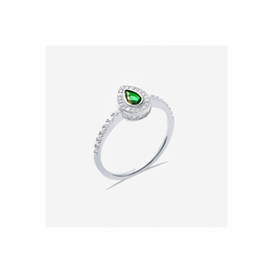 925 Sterling <b>Silver</b> Fine <b>Ring</b> with <b>Emerald</b> Stone Pear Design and Sides Cluster Turkey Origin Model ONR4002 - Product Image 2