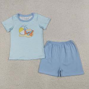 Ventes en gros de vêtements d'été pour enfants, ensembles sur le thème de la plage, vêtements brodés, ensembles 2 pièces - Product Image 2
