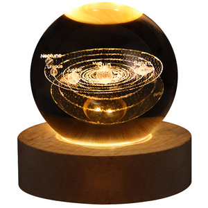 Ever Bright USB Chaud En Bois Forme Ronde Jupiter Système Solaire Planète Lune Nébuleuse Saturne Cristal Led Lampe Base Led Lumière - Product Image 6