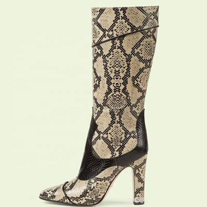 Classic Color Patchwork Women Snake Print Knee High Boots Chunky Heels <b>Shoes</b> Side Zipper Long Size 43 - Product Image 1