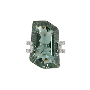 Anillo de cóctel de plata de ley 925 con amatista verde de corte fantasía, chapado en rodio, con circonitas y engaste de púas, estilo moderno - Product Image 1