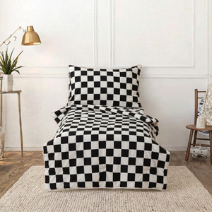 Set di biancheria da letto per bambini KAREVER, geometrico e moderno, <span class=keywords><strong>a</strong></span> quadri bianco e nero, set copripiumino da 4 pezzi per culla - Product Image 2