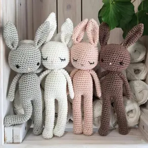 Doğal bebek tığ koyun 100% el yapımı örme Bunny yumuşak Amigurumi tığ hayvan oyuncak