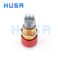 Tombol Tekan Darurat HUSA 19mm Kepala Datar Logam 3A 1NO1NC IP65 Tahan Air Sistem Latching untuk Kontrol Mesin Industri