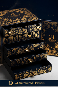 Custom Navy Blue 24 Days Advent <b>Calendar</b> Box with Drawers Gold Foil Rigid Cardboard Christmas Blind Box Mystery Packaging Gift - Product Image 5