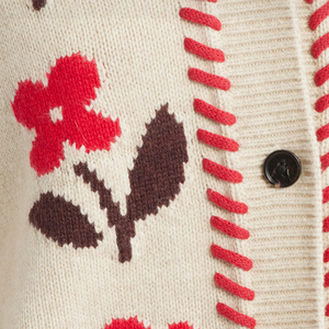 <span class=keywords><strong>Cardigan</strong></span> Oversize in Maglia con Ricamo Floreale Crema e Dettagli Rossi, Manica Lunga, Produzione ODM e OEM Wisrise - Product Image 5
