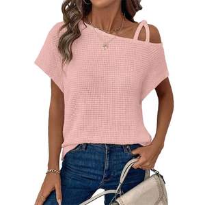 Camiseta de punto con hombros descubiertos de verano a la moda para mujer - Product Image 6