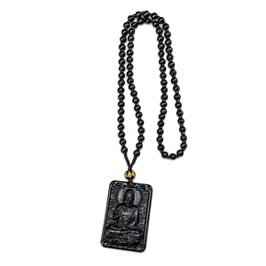 Colgante de Buda de Obsidiana Negra con Mala de Cuentas de Obsidiana: Un Símbolo de Protección, Paz y Crecimiento Corporativo, Mala de Piedras Preciosas - Product Image 2