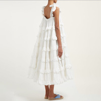 Robe décontractée pour femmes personnalisée couleur blanc rose volants jarretelles sans manches dentelle broderie florale plaine grande taille robes pour femmes