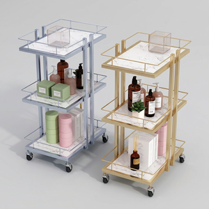 Carrito de Maquillaje Metálico Moderno de Diseño Nuevo y Resistente, Carrito de 3 Niveles para Salón de Belleza, Spa de Pedicura, Tienda de Uñas, con Cerradura Dorada para Sala de Estar - Product Image 1