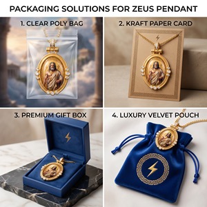 Collar <span class=keywords><strong>Retro</strong></span> de Latón Chapado en Oro con Colgante de Zeus, Esmaltado a Mano con Zirconia, Joyería Griega para Hombre, Fabricante de Joyas - Product Image 3