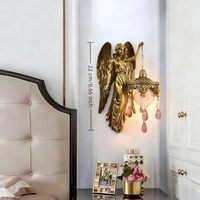 Statue d'ange en résine en gros, ornement mural suspendu, art mural antique en forme de lanterne dorée pour la décoration intérieure et extérieure de la maison