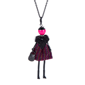 Boneka Prancis kreatif grosir, dengan liontin gaun kalung Multi Warna boneka Choker rantai Sweater untuk wanita anak perempuan - Product Image 6