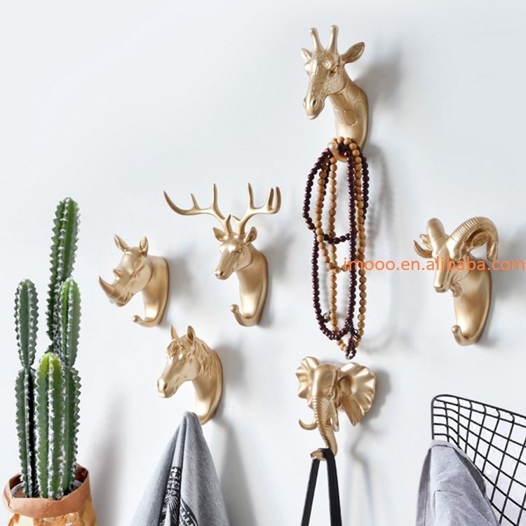 3D Bois Sculpture de Tête de Cerf Décoration Murale et Crochet Porte Collier Chapeau Clé - Marron