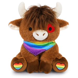 Peluche Personalizado de Vaca Highland de 8 Pulgadas con Diseño de Arcoíris, con Pañuelo de Arcoíris, Regalo Suave y Adorable para Niños, Amigos y Amantes - Product Image 1