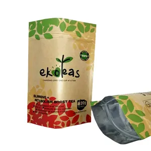 Bunte Verpackung Bio Detox Teebeutel Grün Individuell bedruckte Stand Up Aluminium folie Kraft papier Lebensmittel Pe Poly Bag