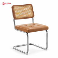 Chaise de salle à manger en rotin de style chinois avec pieds en métal et revêtement en lin pour chambre et salon, design moderne, durable
