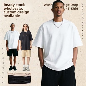 Camiseta de Manga Corta de Algodón Puro de 270g, Estilo Retro Vintage, Lavada y Desgastada, de Corte Holgado, Transpirable y de Secado Rápido - Product Image 3
