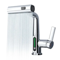 Robinet de cuisine noir multifonctionnel en promotion, design moderne, mitigeur intelligent extractible avec LED, économie d'eau, eau chaude et froide