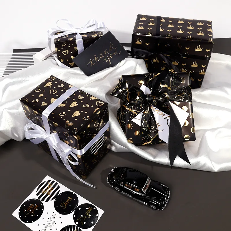 New Design Logo Dot Gift Wrapping Foil Paper 43*300 cm Roll Black Wedding Wrap Paper Packaging