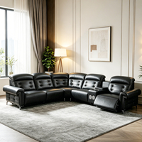 Canapé d'angle moderne de luxe en cuir véritable avec deux fauteuils inclinables électriques, haut-parleur Bluetooth et porte-gobelets