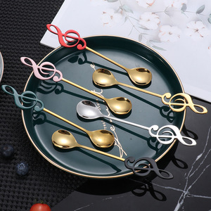 Cuchara creativa para café, cuchara de acero inoxidable 304 con forma de nota musical, cuchara para mezclar helado chapada en oro, cuchara para postre. - Product Image 4