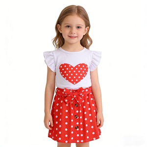 Ensemble jupe d'été pour <span class=keywords><strong>fille</strong></span>, ensemble short pour enfants, tenue décontractée 2 pièces avec haut à manches courtes et short pour filles - Product Image 2