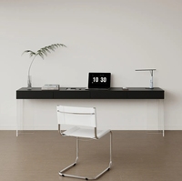 Escritorio Moderno Ergonómico en Forma de L, Suspendido, de Acrílico y Madera Sólida, Convertible y Extensible, con Cajón para Archivos, para Oficina en Casa